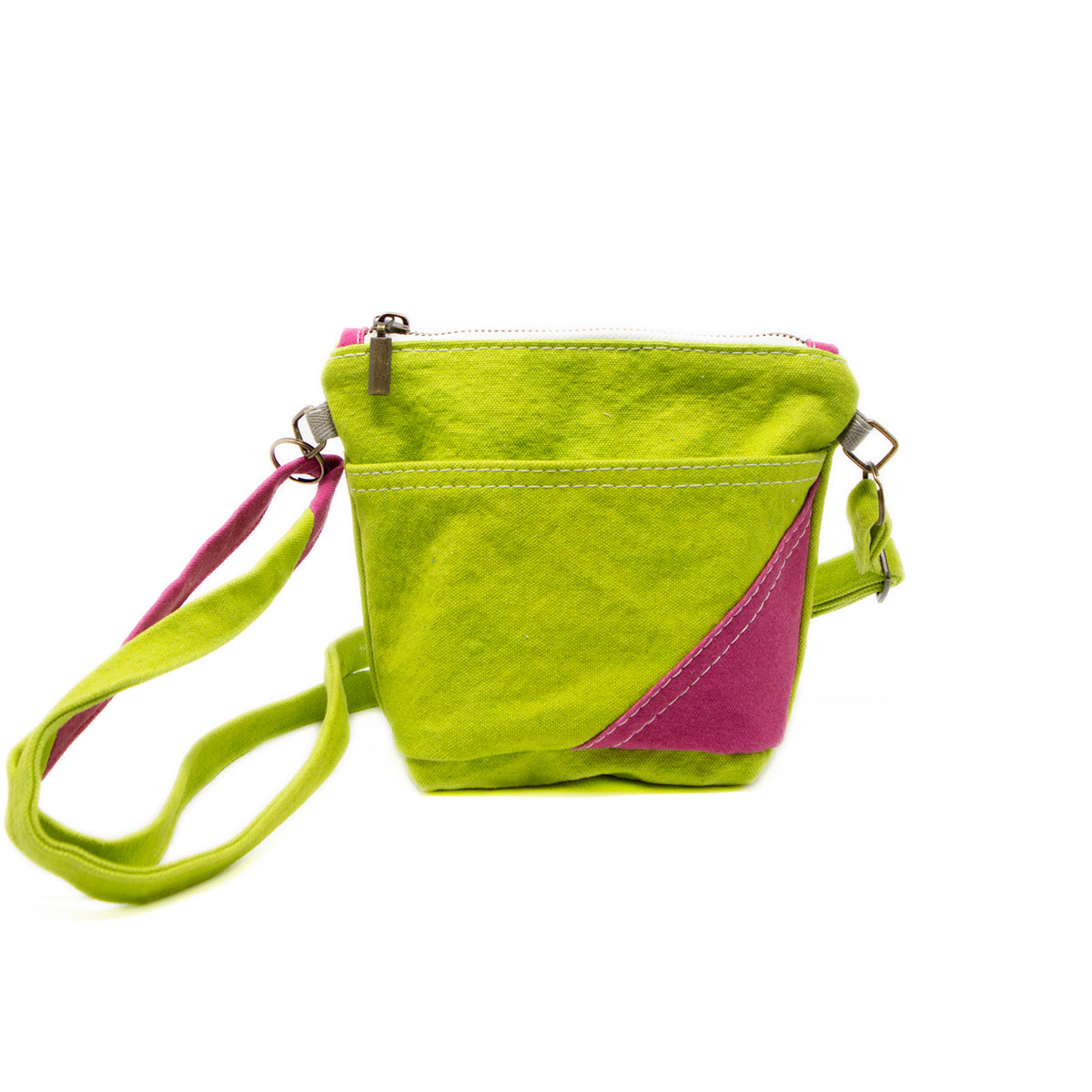 neon green crossbody bag, cotton canvas, environmentally friendly handbag